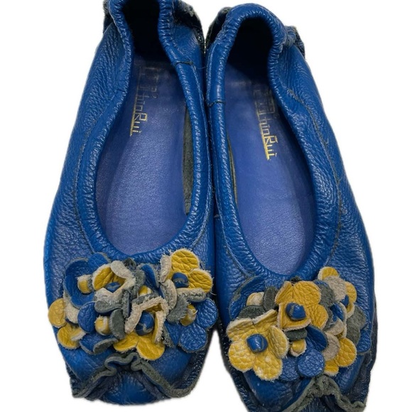 Women’s Leather  Blue and Yellow Floral Flats 7.5 - Picture 5 of 9